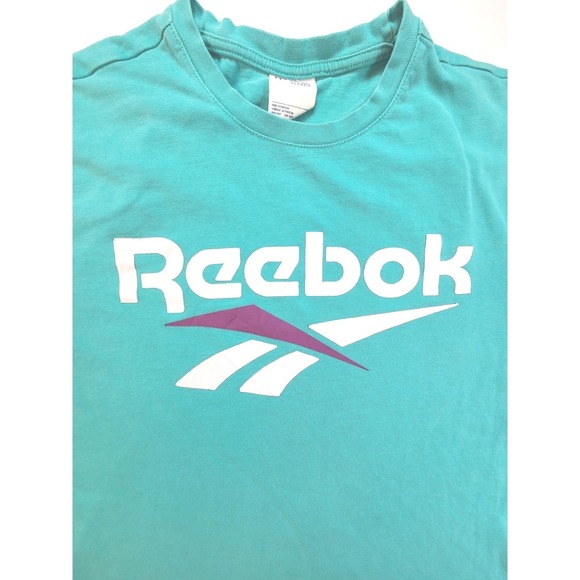 Reebok Classic Teal Graphic Logo T Shirt Mens Large L Crew Neck Short Sleeve
